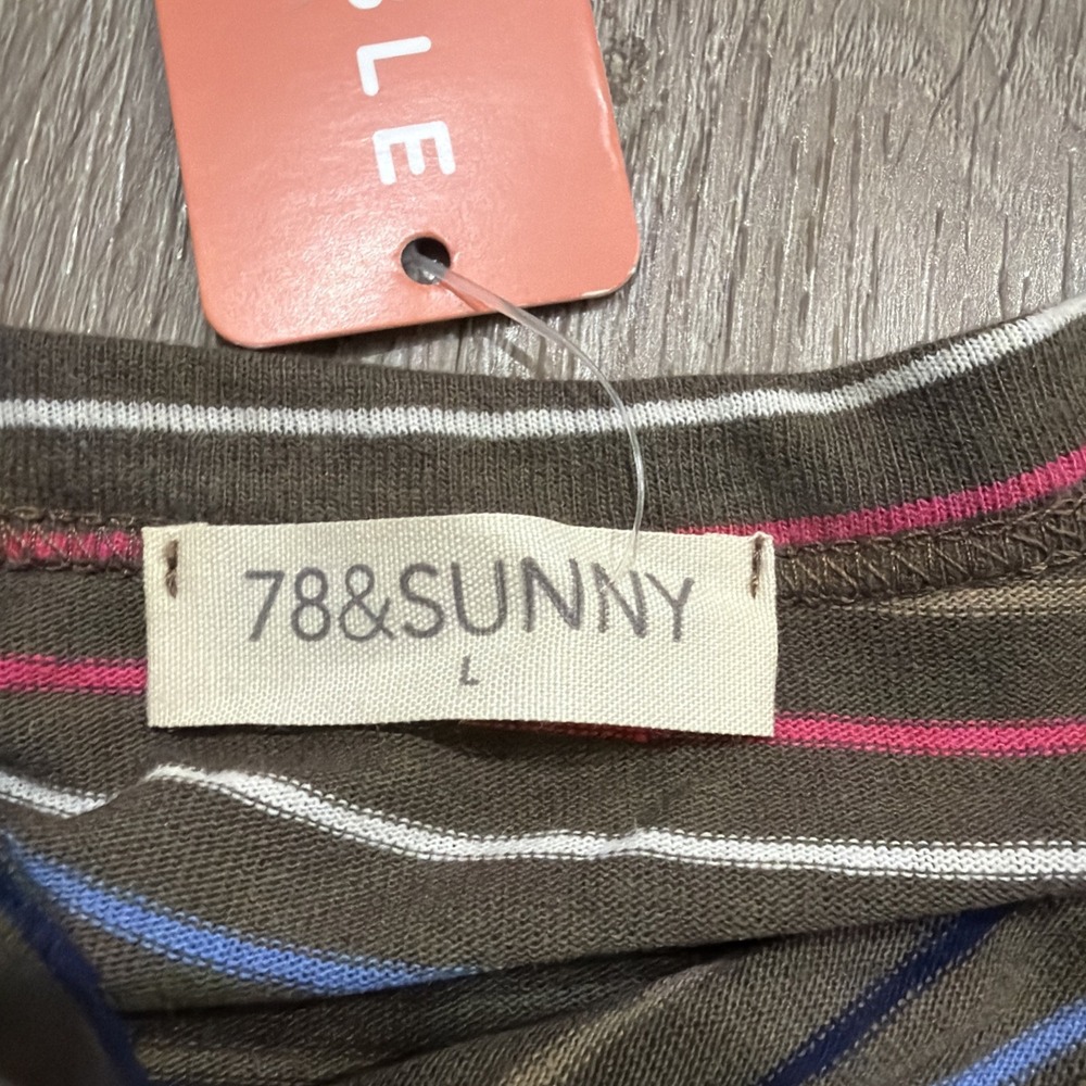78 & Sunny Seabreeze Boat Neck Puff Sleeve Tee in Truffle Multi Stripe L NWT - Picture 6 of 9